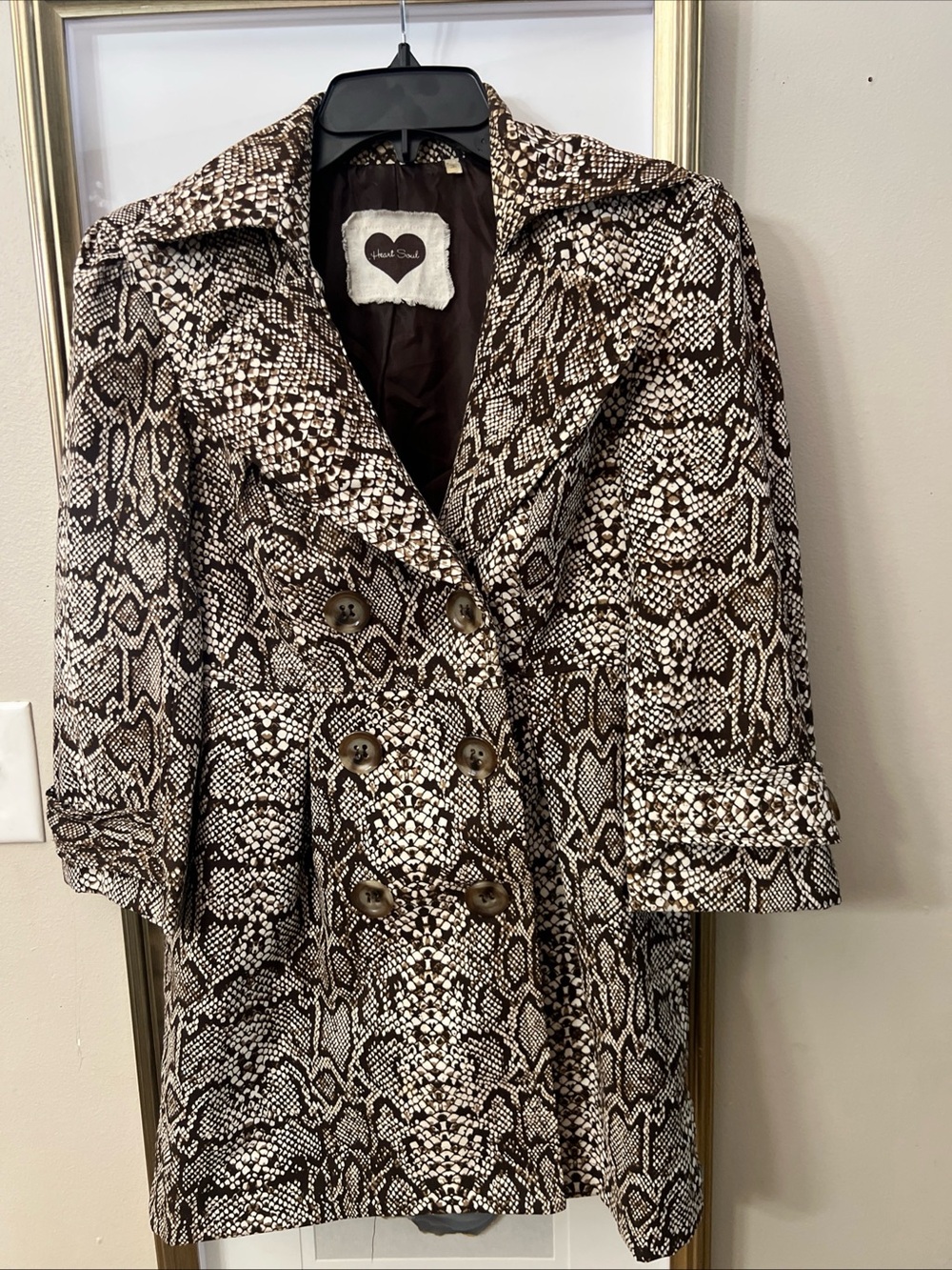 Heart Soul Womens Snake Print Jacket 3/4 Sleeve Size S oversized will fit M